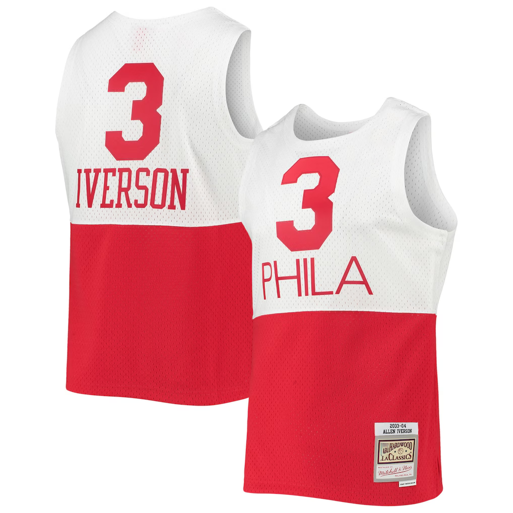 Rebec P.76ers #3 Allen Iverson Mitchell & Ness White 20032004 Hardwood Classics Swingman Jerseys