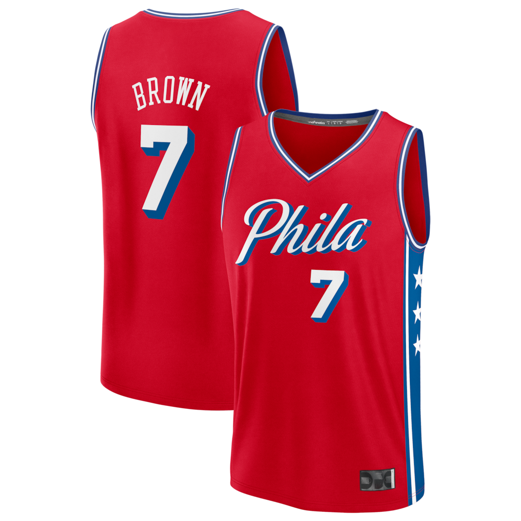 Rebec P.76ers #7 Jaylen Brown  Red Fast Break Jerseys - Statement Edition