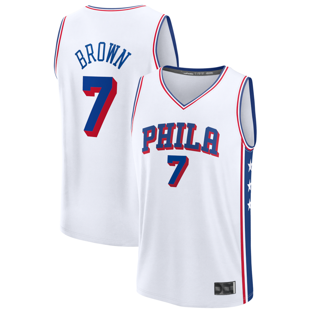 Rebec P.76ers #7 Jaylen Brown  White Fast Break Jerseys - Association Edition