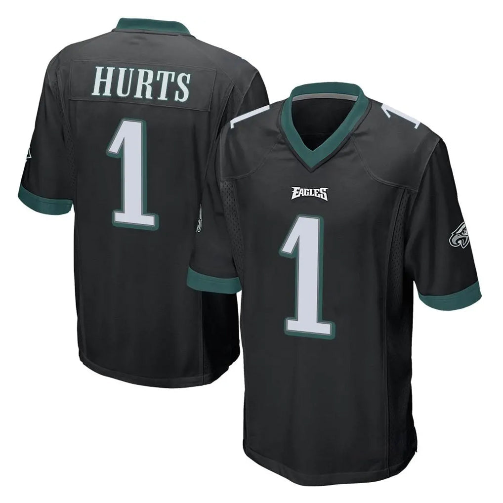 Rebec P.Eagles #1 Jalen Hurts Player Black Home Game Stitched Jerseys