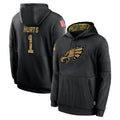 Rebec P.Eagles #1 Jalen Hurts Player Black Salute to Service Hoodies Limited Game Stitched Jerseys