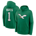 Rebec P.Eagles #1 Jalen Hurts Player Green Pullover Hoodies Home Game Stitched Jerseys
