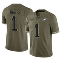 Rebec P.Eagles #1 Jalen Hurts Player Olive Salute To Service Limited Stitched Jerseys