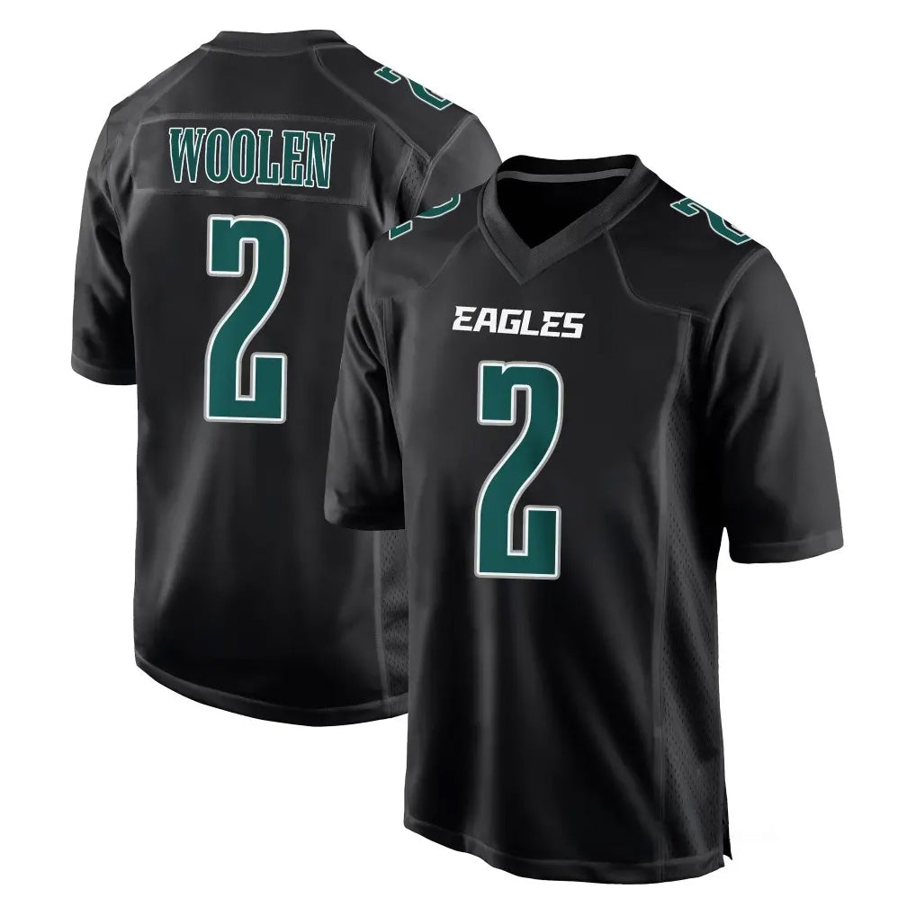 Rebec P.Eagles #2 Riq Woolen Player Carbon Black Fashion Home Game Stitched Jerseys