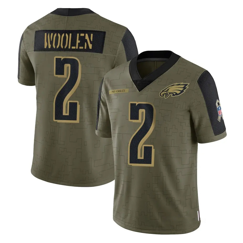 Rebec P.Eagles #2 Riq Woolen Player Olive Salute To Service Limited Game Stitched Jerseys
