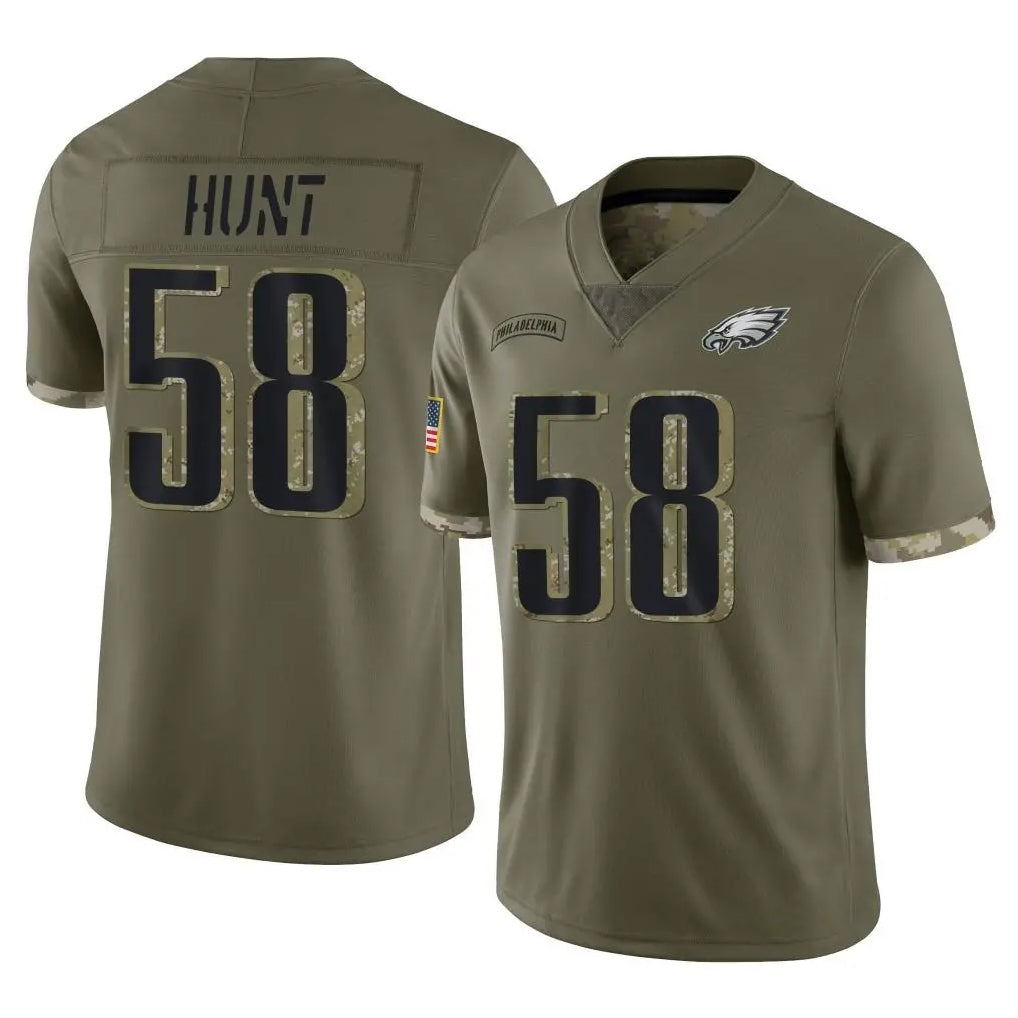 Rebec P.Eagles #58 Jalyx Hunt Player Olive Salute To Service Limited Stitched Jerseys