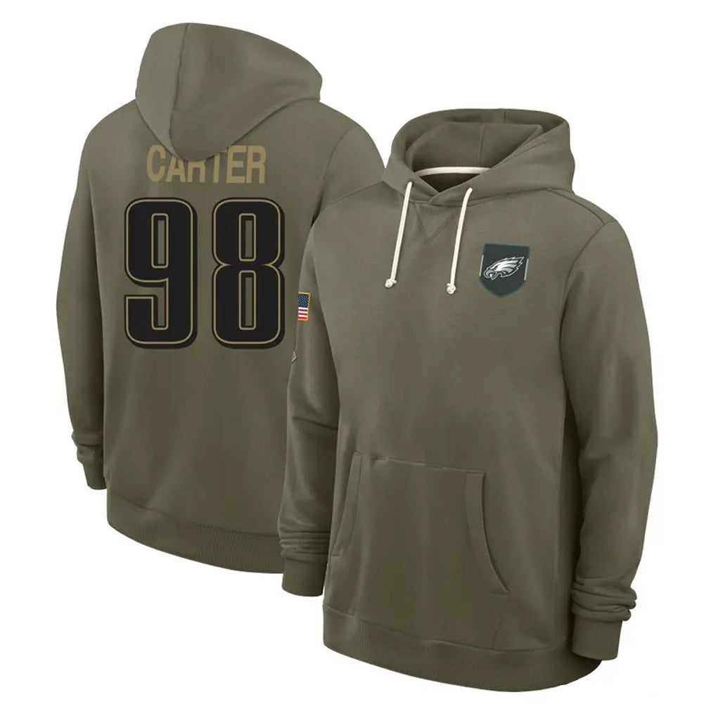 Rebec P.Eagles #98 Jalen Carter Player Olive Salute to Service Pullover Hoodies Limited Stitched Jerseys