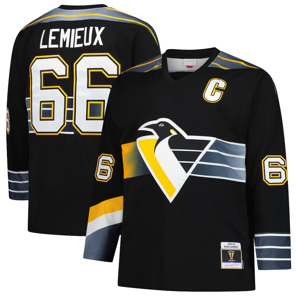 Rebec P.Penguins #66 Mario Lemieux Mitchell & Ness Black 1996-97 Blue Line 2.0 Jerseys