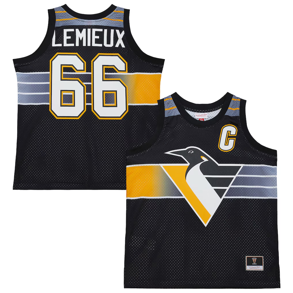 Rebec P.Penguins #66 Mario Lemieux Mitchell & Ness Black Maxxed Out Fashion Basketball Jerseys