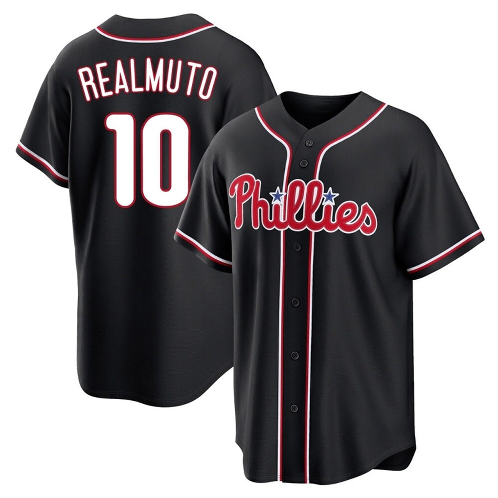 Rebec P.Phillies #10 J.T. Realmuto Player Black Fashion Out Home Game Stitched Jerseys