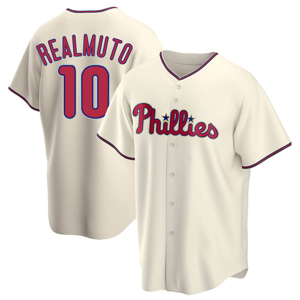 Rebec P.Phillies #10 J.T. Realmuto Player Cream Home Game Stitched Jerseys