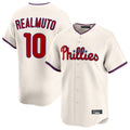 Rebec P.Phillies #10 J.T. Realmuto Player Cream Home Limited Stitched Jerseys