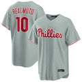 Rebec P.Phillies #10 J.T. Realmuto Player Gray Home Game Stitched Jerseys
