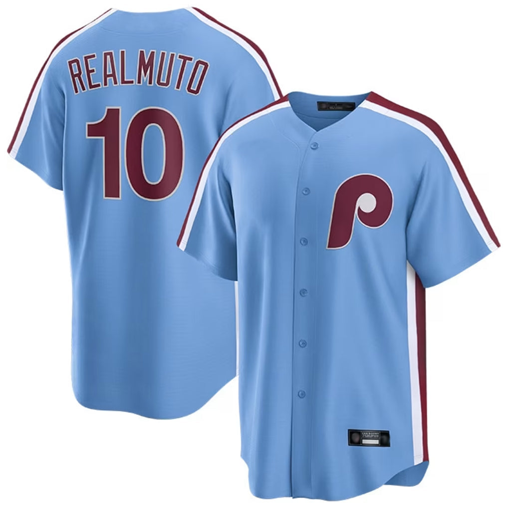 Rebec P.Phillies #10 J.T. Realmuto Player Light Blue Home Game Stitched Jerseys