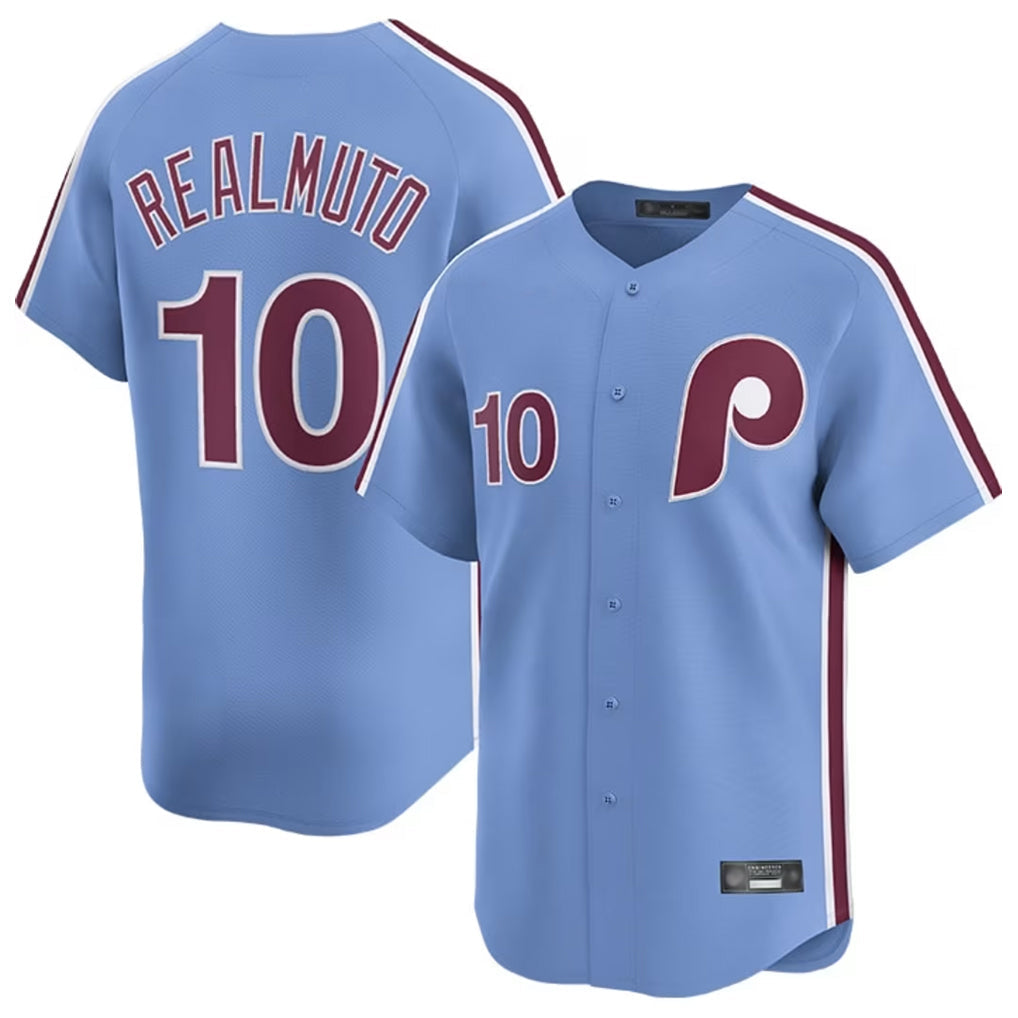 Rebec P.Phillies #10 J.T. Realmuto Player Light Blue Home Limited Stitched Jerseys