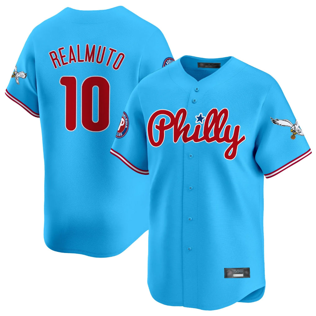 Rebec P.Phillies #10 J.T. Realmuto Player Light Blue Phillies & Eagles Vapor Premier Limited Stitched Jerseys