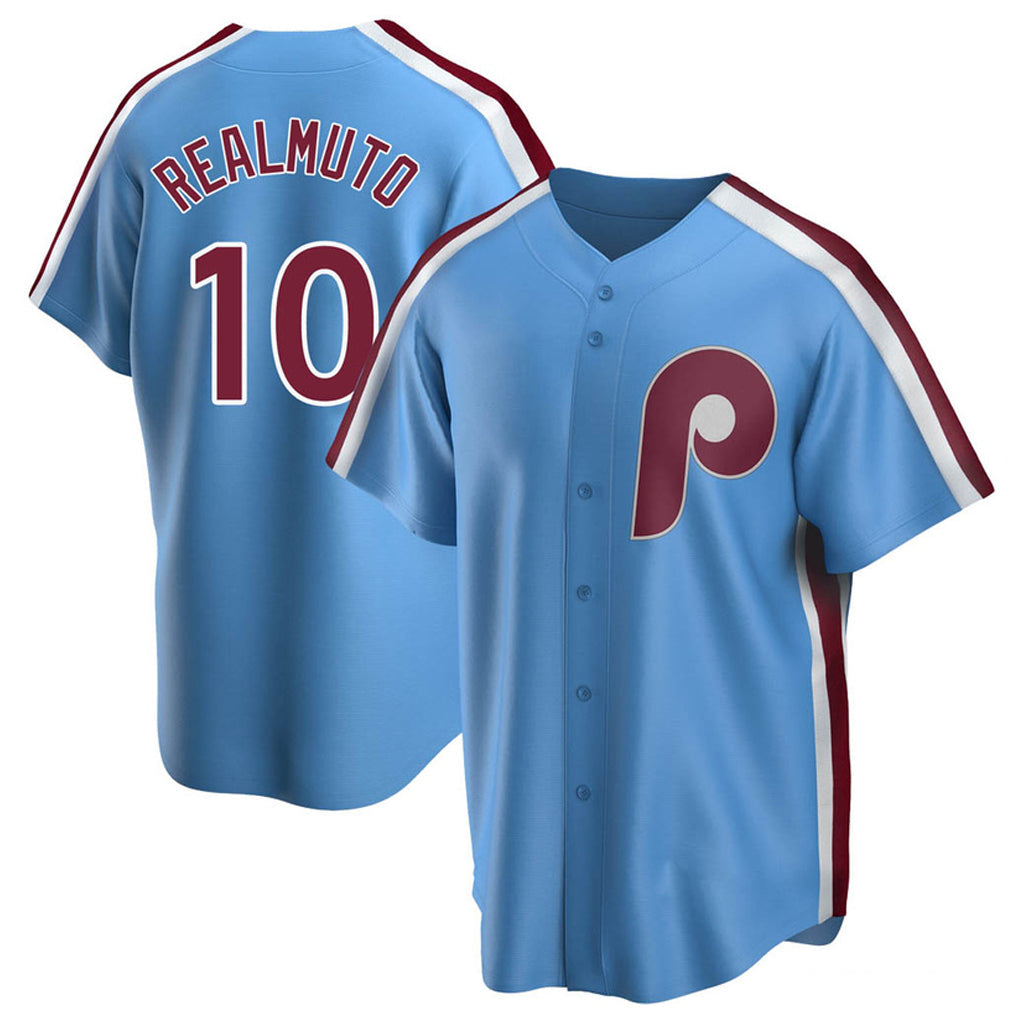 Rebec P.Phillies #10 J.T. Realmuto Player Light Blue Replica Game Stitched Jerseys