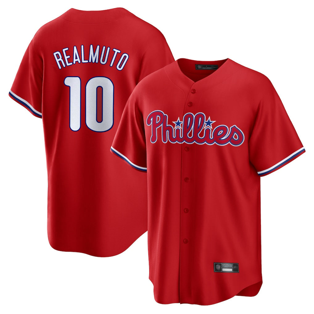 Rebec P.Phillies #10 J.T. Realmuto Player Red Home Game Stitched Jerseys