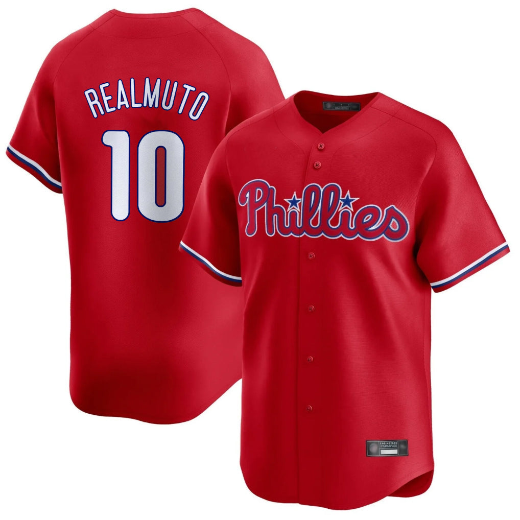 Rebec P.Phillies #10 J.T. Realmuto Player Red Home Limited Stitched Jerseys