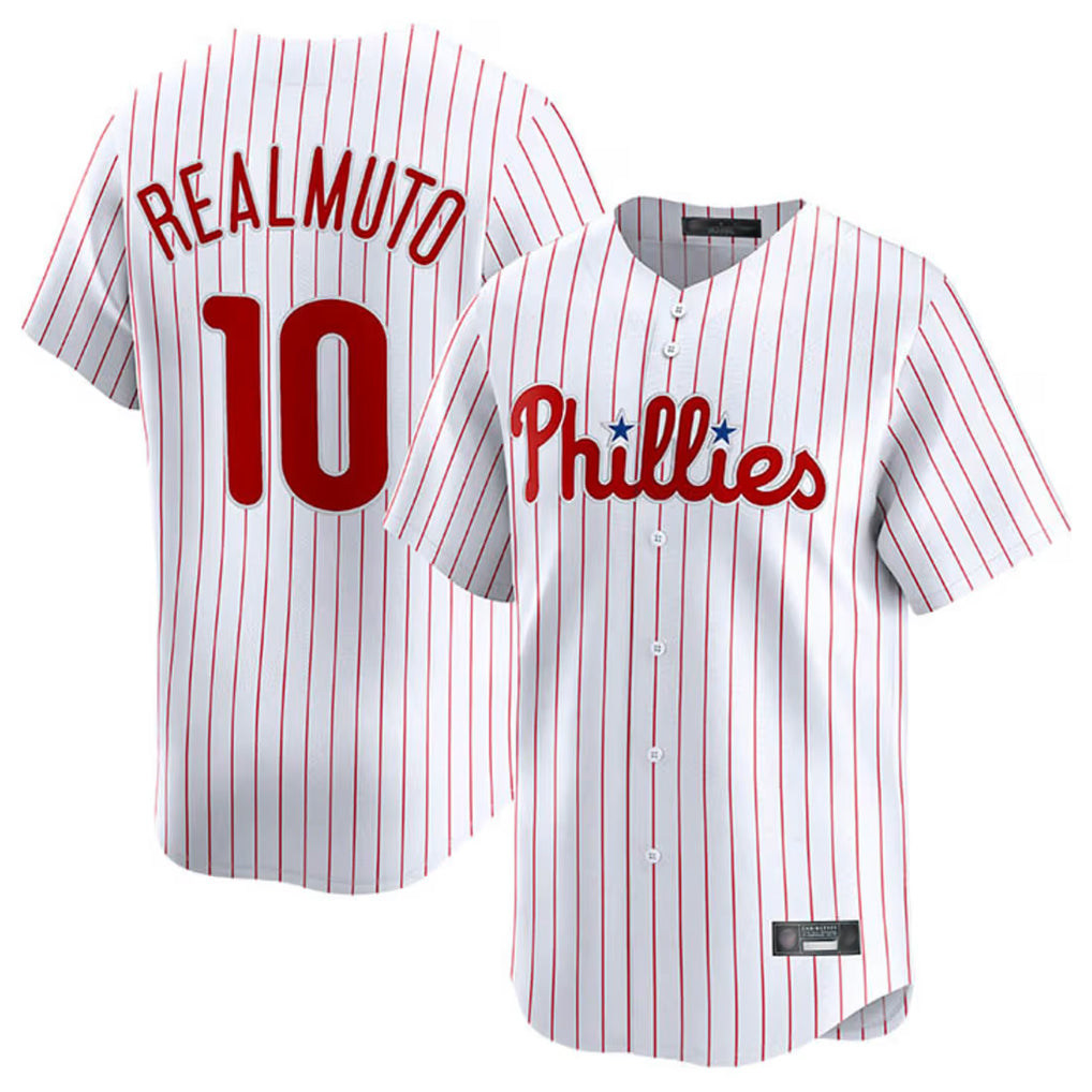 Rebec P.Phillies #10 J.T. Realmuto Player White Home Limited Stitched Jerseys