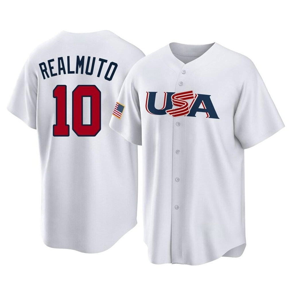 Rebec P.Phillies #10 J.T. Realmuto Player White USA World Classic Home Game Stitched Jerseys
