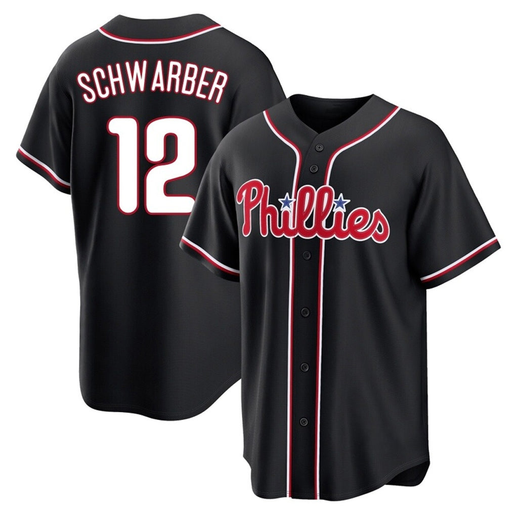 Rebec P.Phillies #12 Kyle Schwarber Player Black Fashion Out Home Game Stitched Jerseys