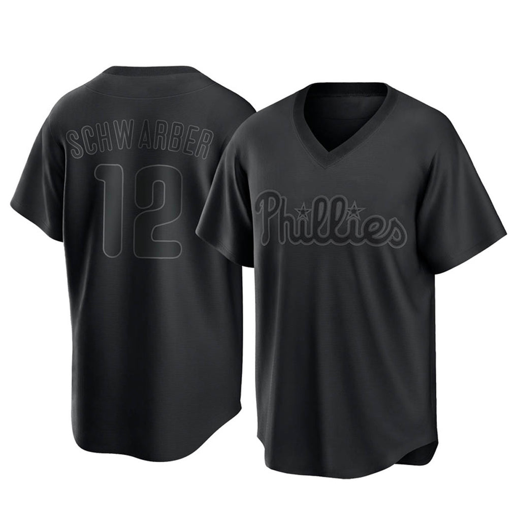 Rebec P.Phillies #12 Kyle Schwarber Player Black Pitch Fashion Limited T-shirt Stitched Jerseys