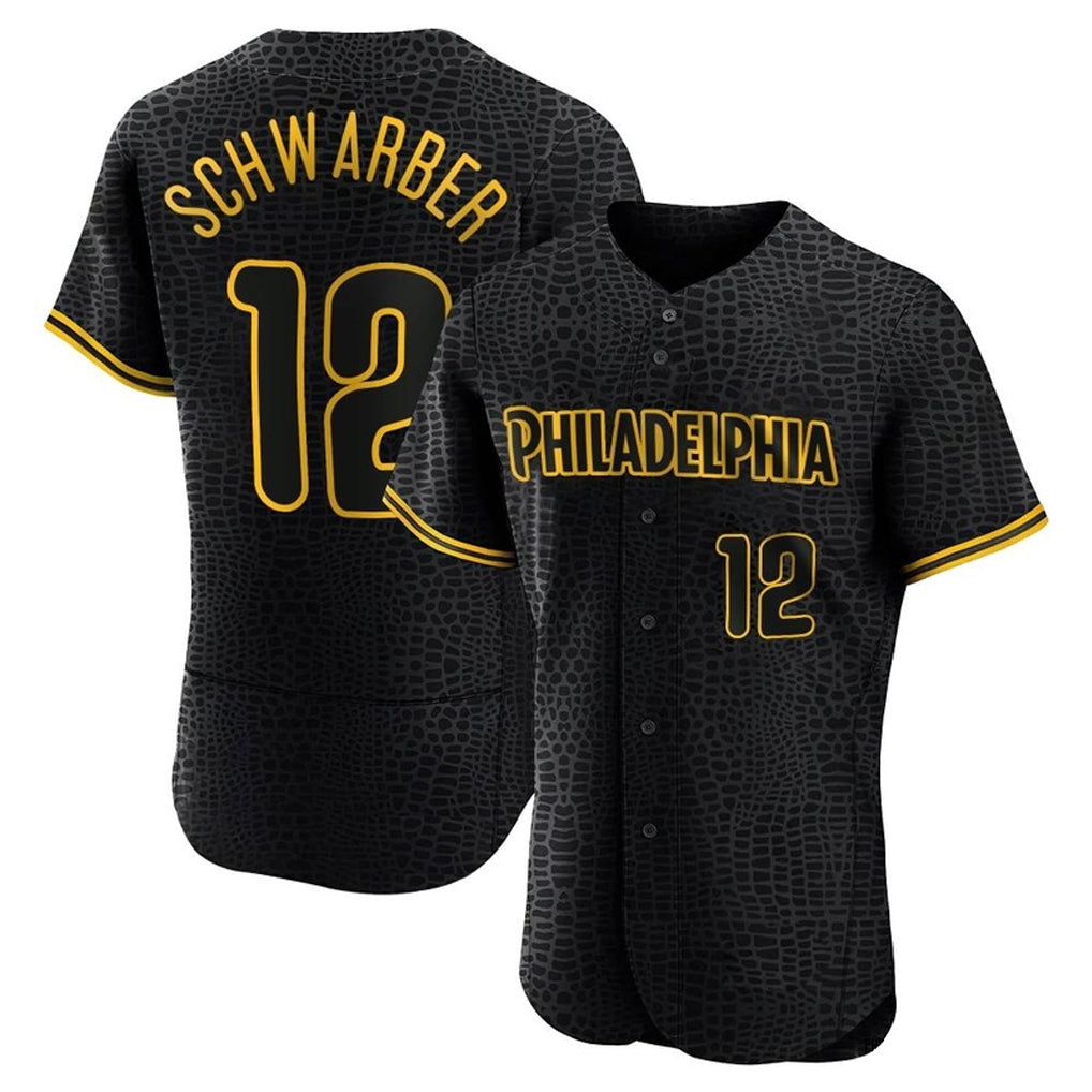 Rebec P.Phillies #12 Kyle Schwarber Player Black Snake Skin City Home Limited Elite Stitched Jerseys