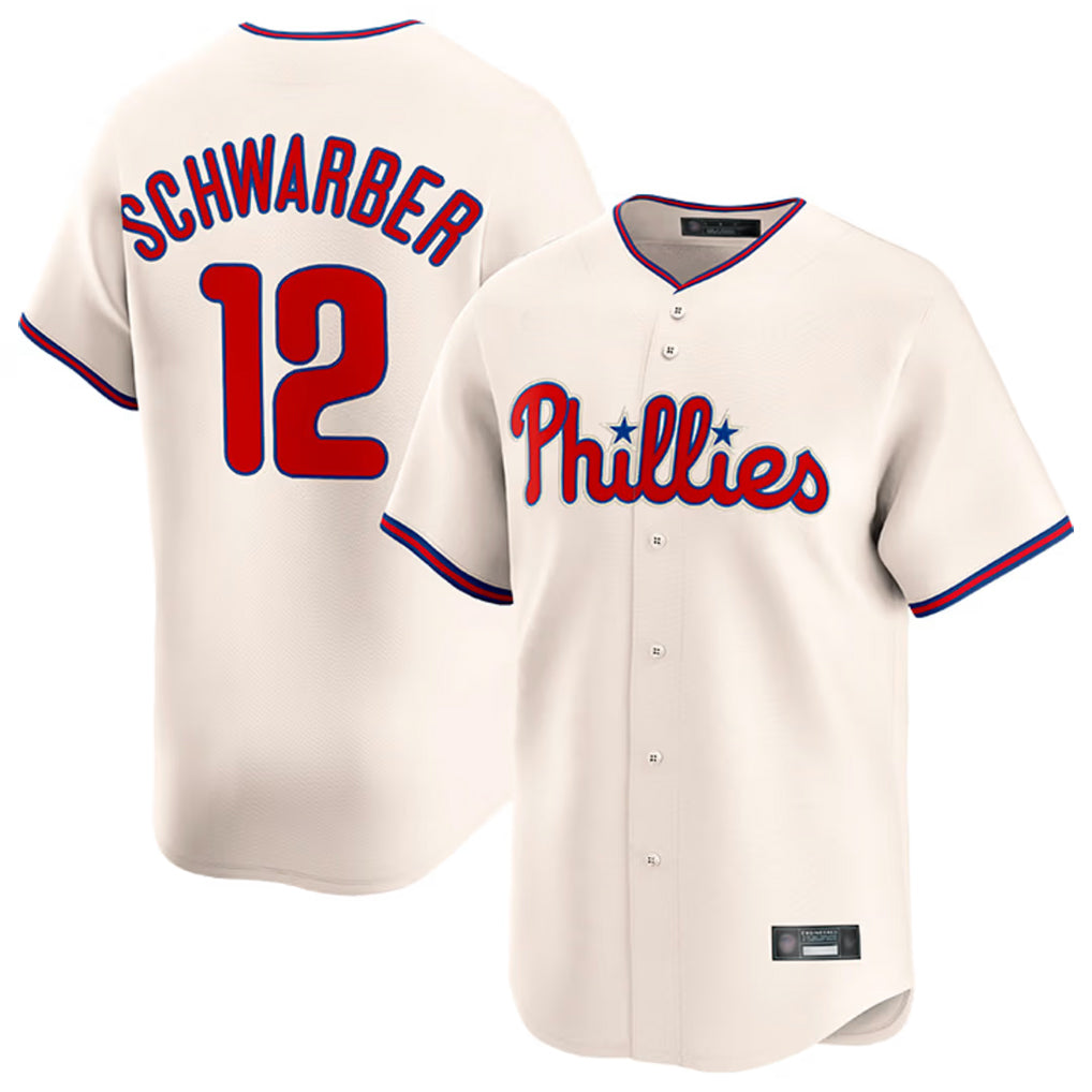 Rebec P.Phillies #12 Kyle Schwarber Player Cream Home Limited Stitched Jerseys