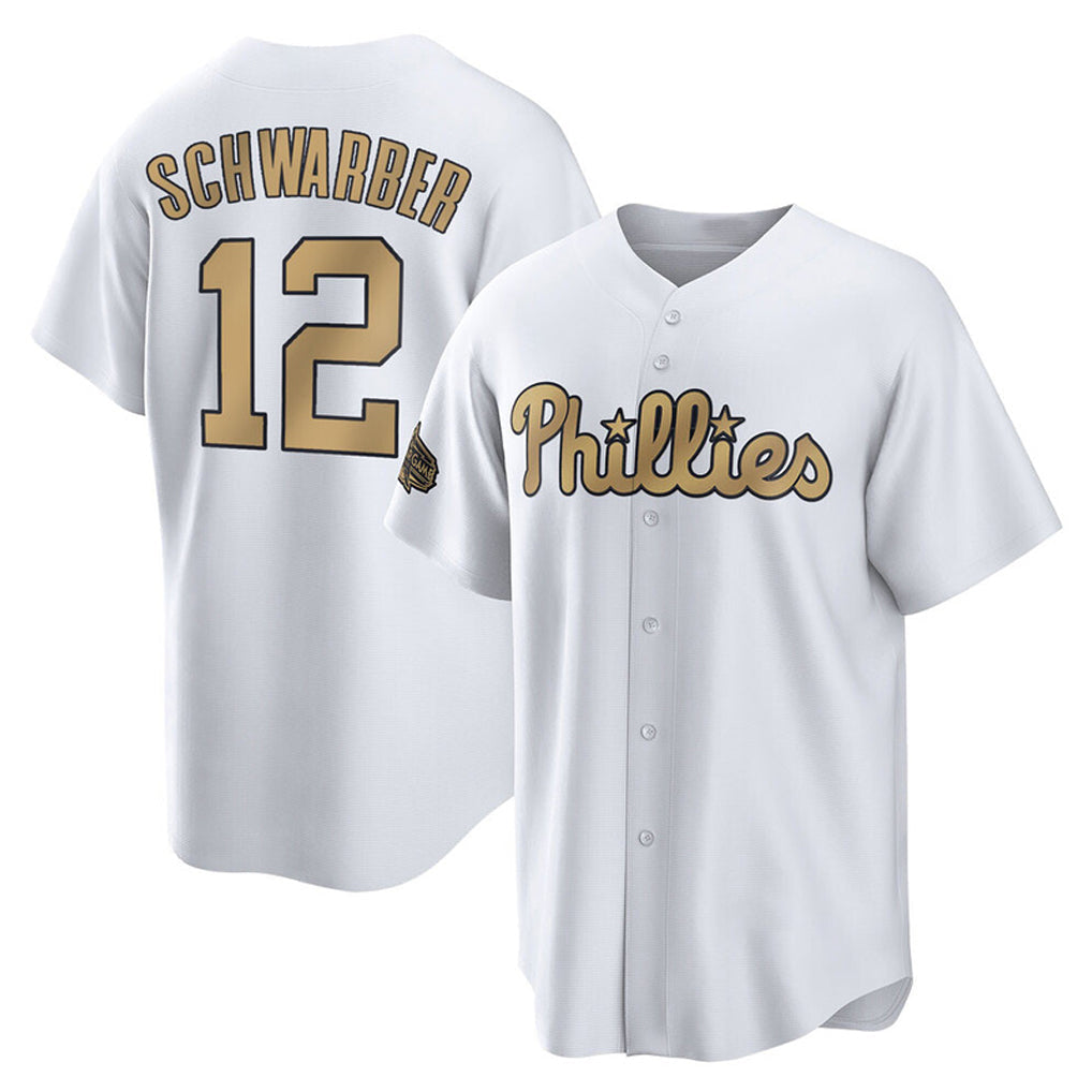 Rebec P.Phillies #12 Kyle Schwarber Player Gold All-Star Home Game Stitched Jerseys