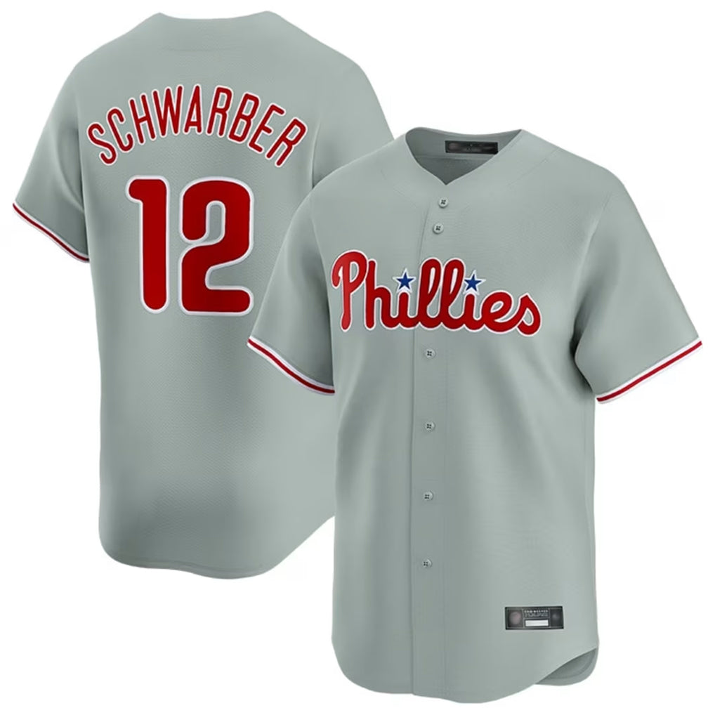 Rebec P.Phillies #12 Kyle Schwarber Player Gray Home Limited Stitched Jerseys