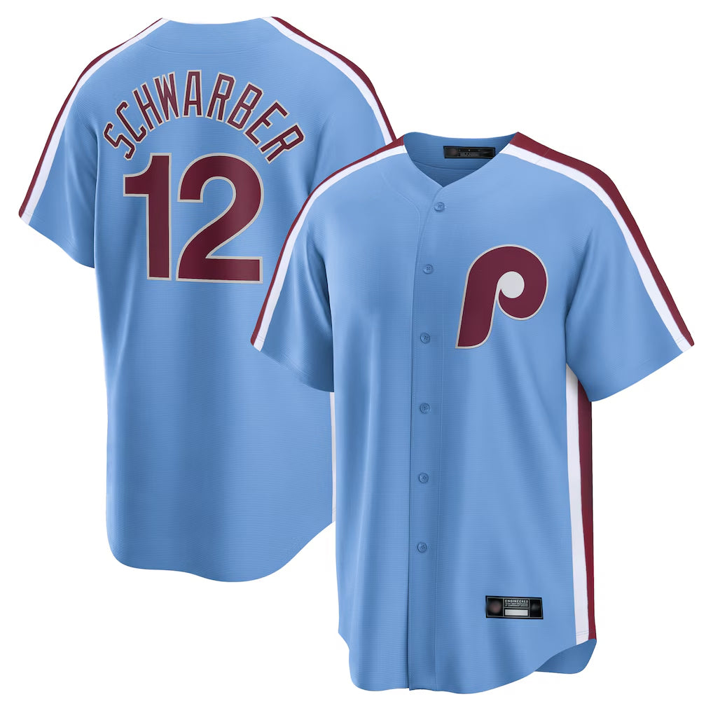 Rebec P.Phillies #12 Kyle Schwarber Player Light Blue Home Game Stitched Jerseys