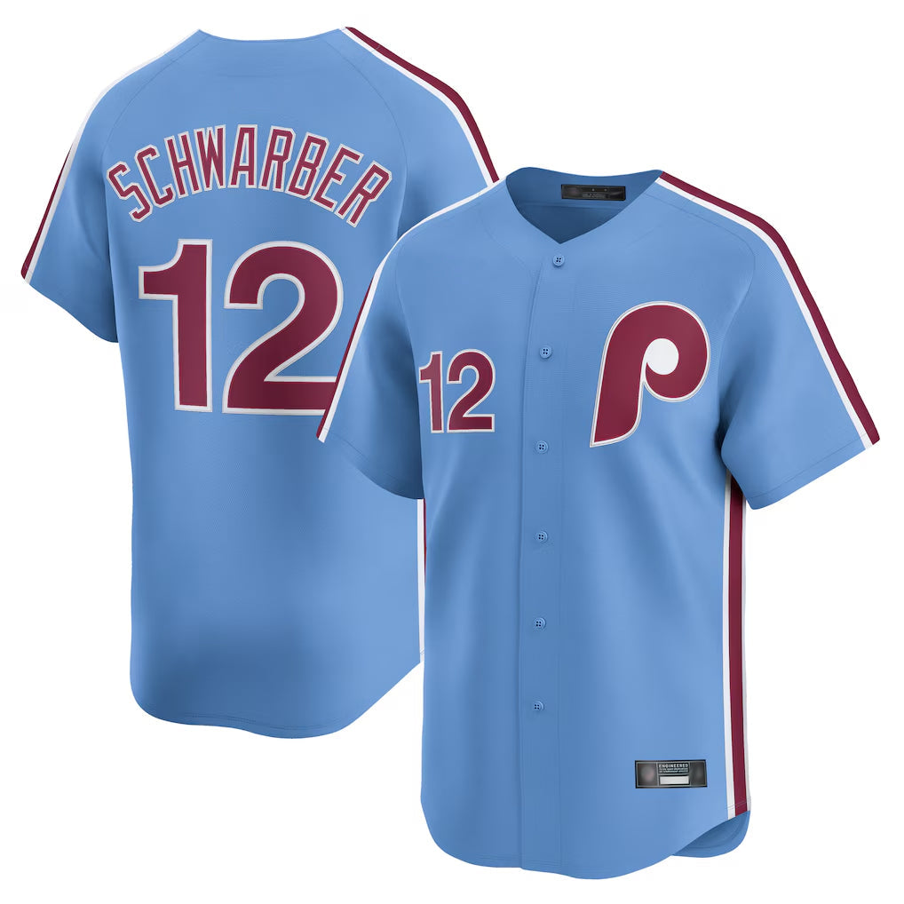 Rebec P.Phillies #12 Kyle Schwarber Player Light Blue Home Limited Stitched Jerseys
