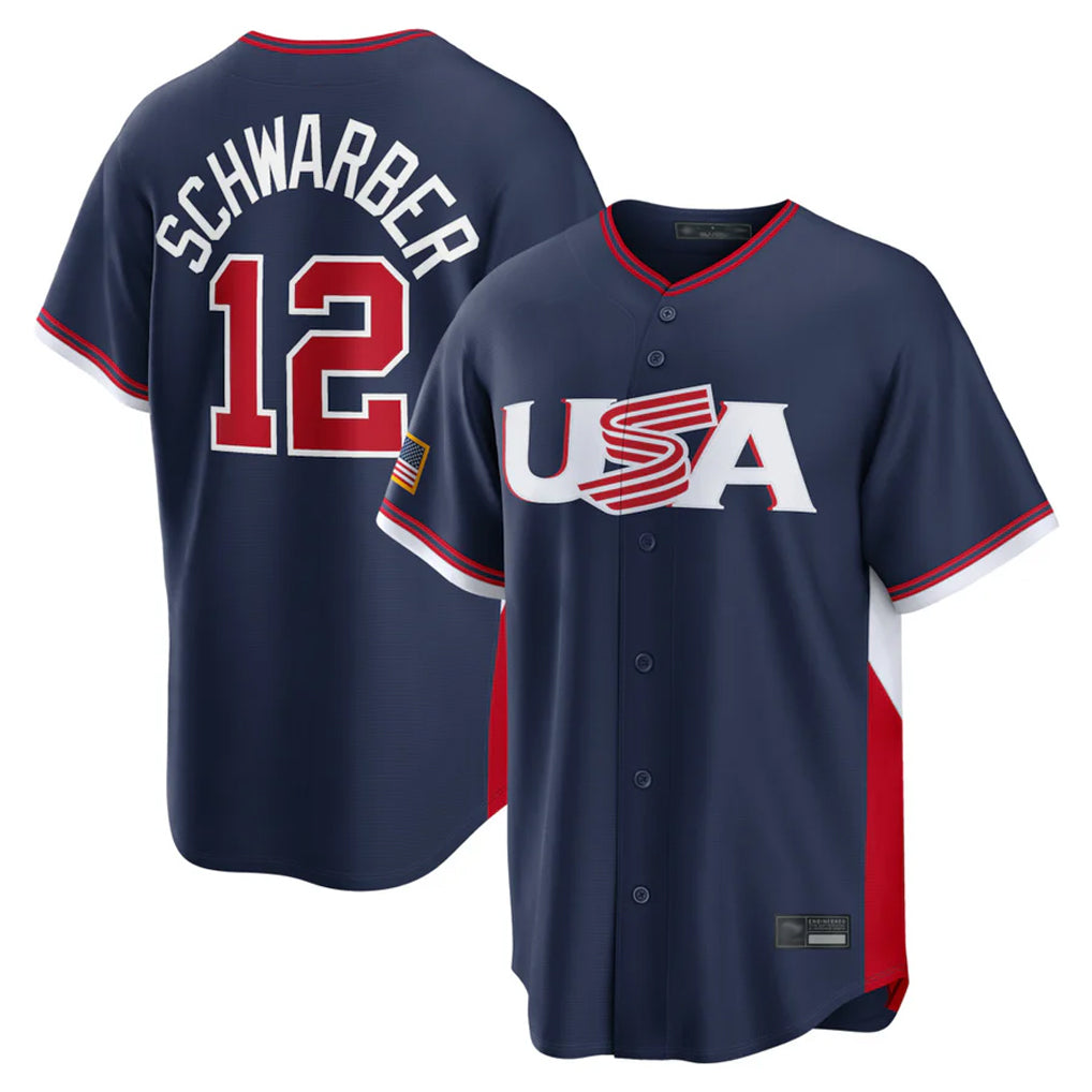 Rebec P.Phillies #12 Kyle Schwarber Player Navy USA World Classic Game Limited Stitched Jerseys