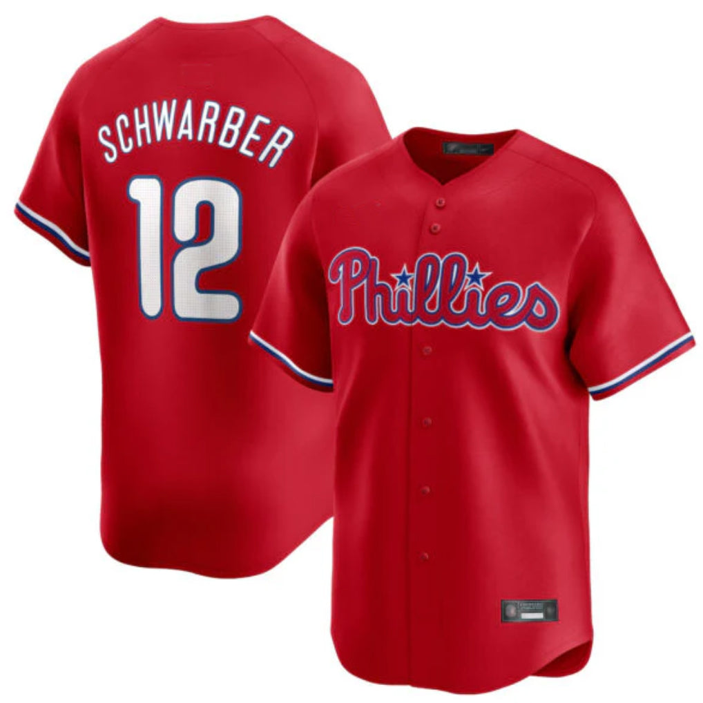 Rebec P.Phillies #12 Kyle Schwarber Player Red Home Limited Stitched Jerseys