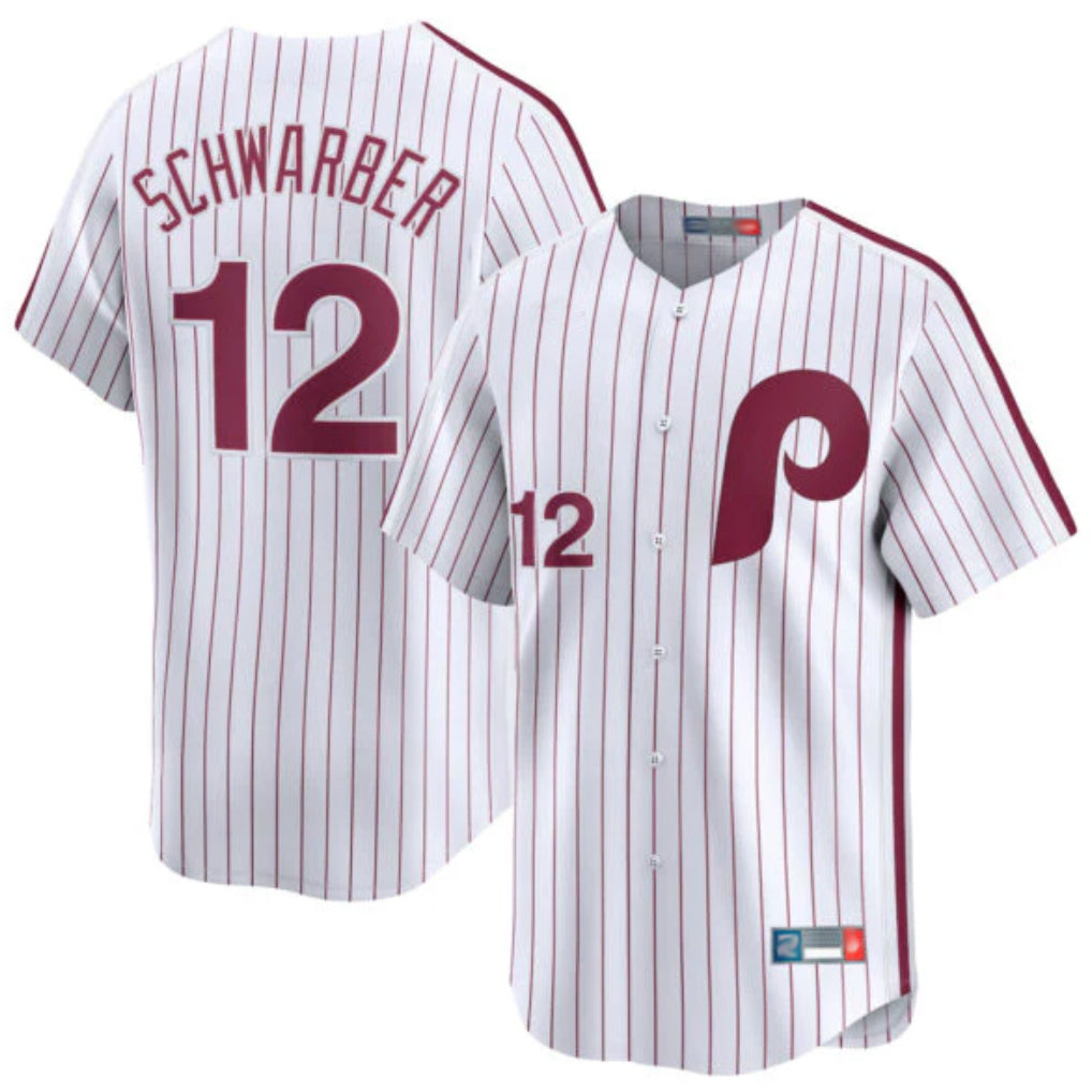 Rebec P.Phillies #12 Kyle Schwarber Player White Cooperstown Collection Limited Home Stitched Jerseys