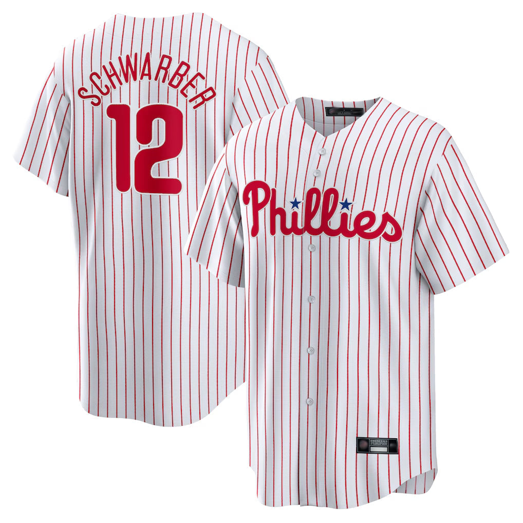 Rebec P.Phillies #12 Kyle Schwarber Player White Home Game Stitched Jerseys