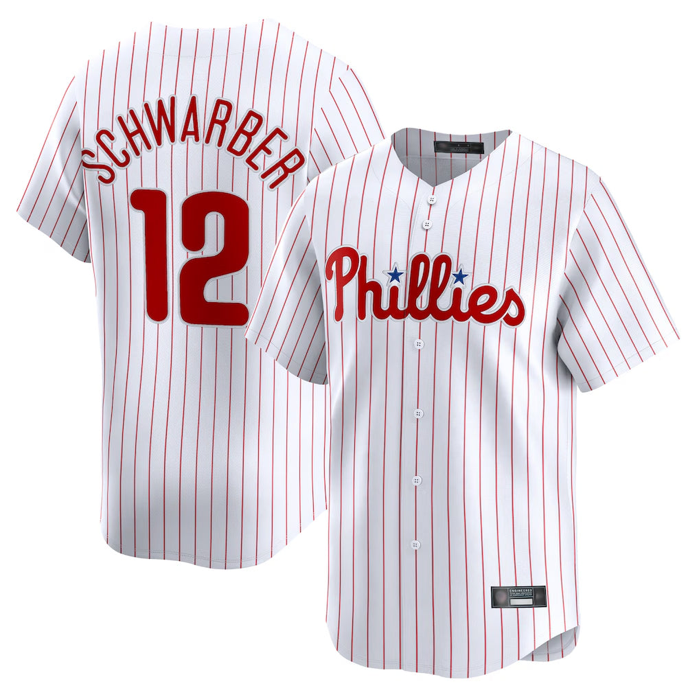 Rebec P.Phillies #12 Kyle Schwarber Player White Home Limited Stitched Jerseys
