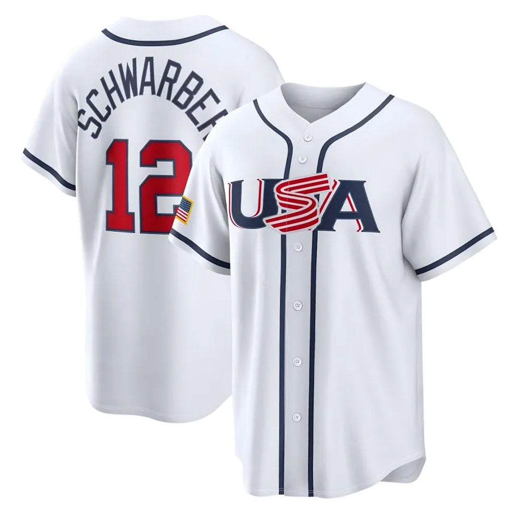 Rebec P.Phillies #12 Kyle Schwarber Player White USA World Classic Game Limited Stitched Jerseys