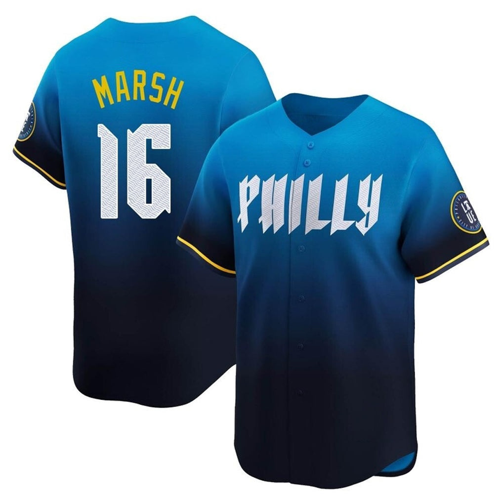 Rebec P.Phillies #16 Brandon Marsh Player Blue City Connect Home Limited Stitched Jerseys