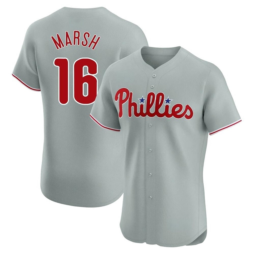 Rebec P.Phillies #16 Brandon Marsh Player Gray Home Limited Elite Stitched Jerseys