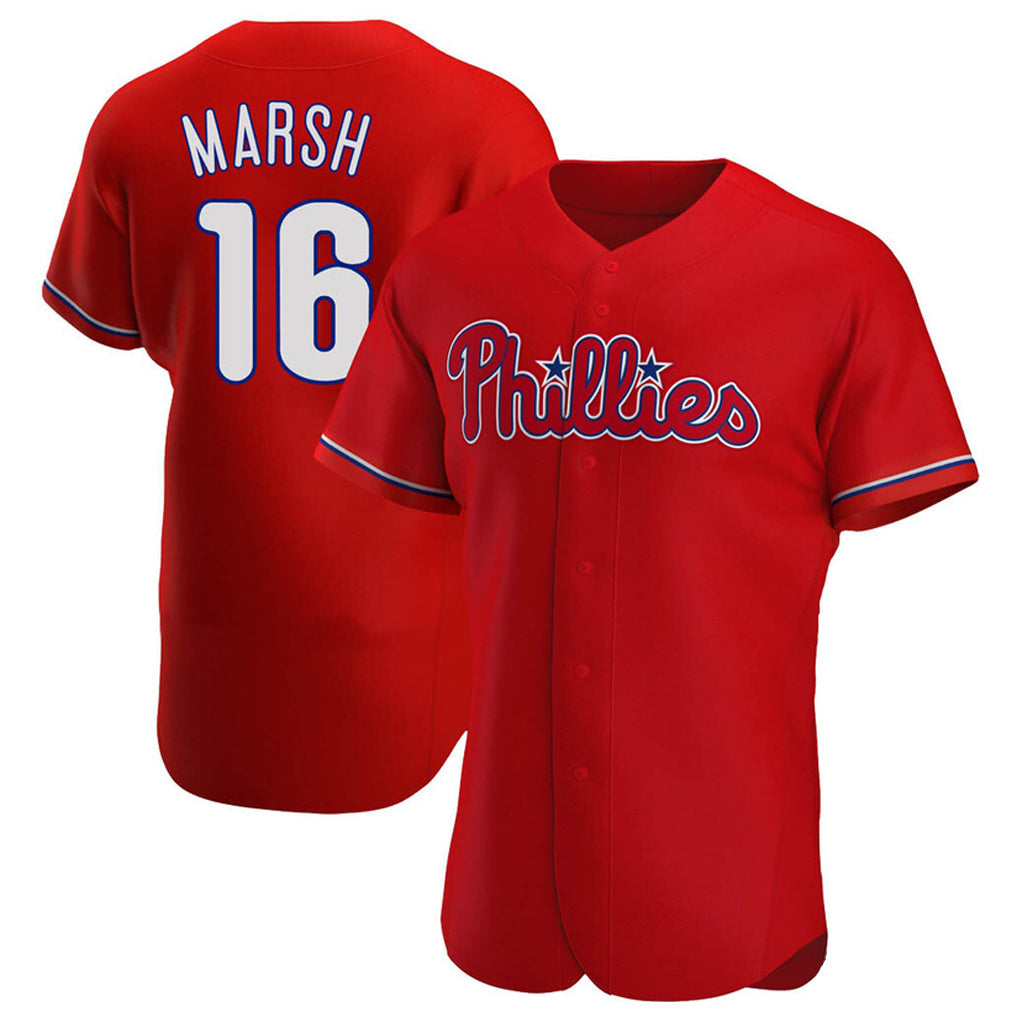 Rebec P.Phillies #16 Brandon Marsh Player Red Home Limited Elite Stitched Jerseys