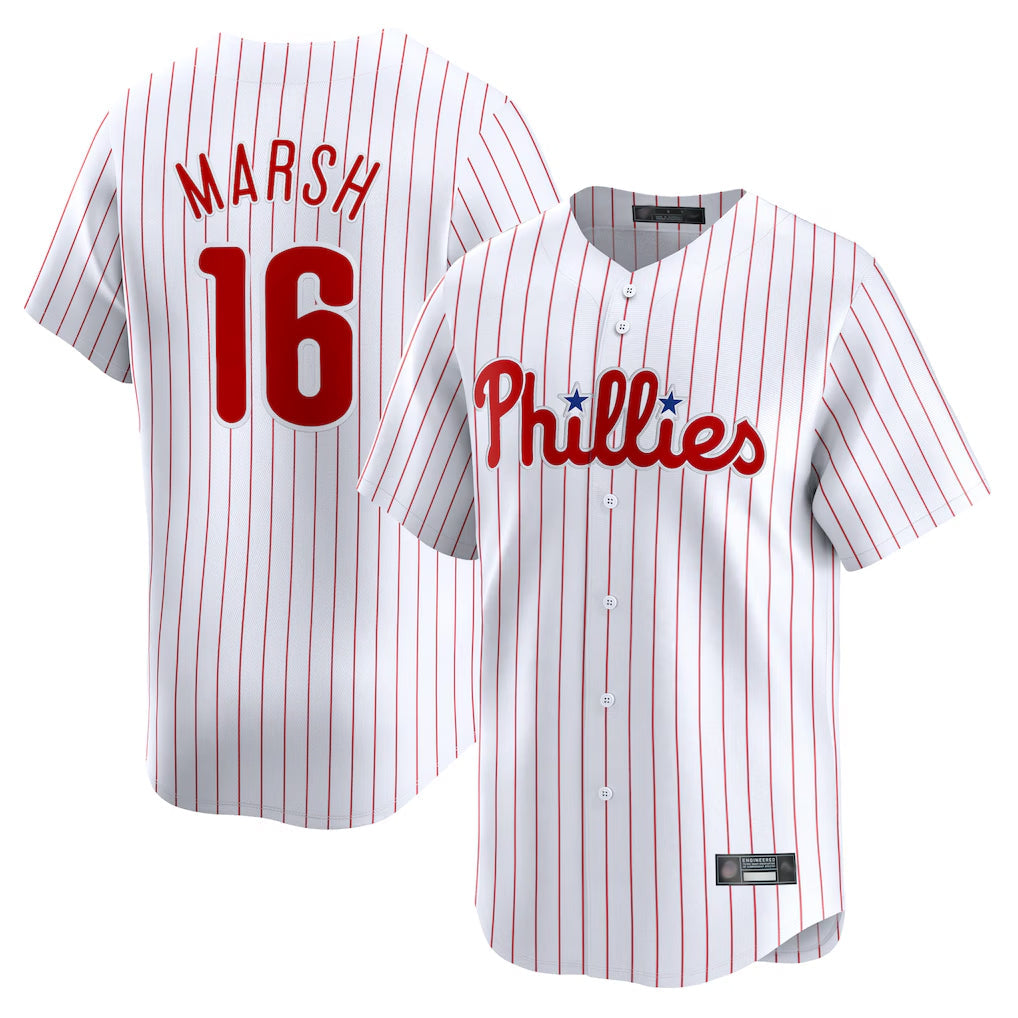 Rebec P.Phillies #16 Brandon Marsh Player White Home Limited Stitched Jerseys