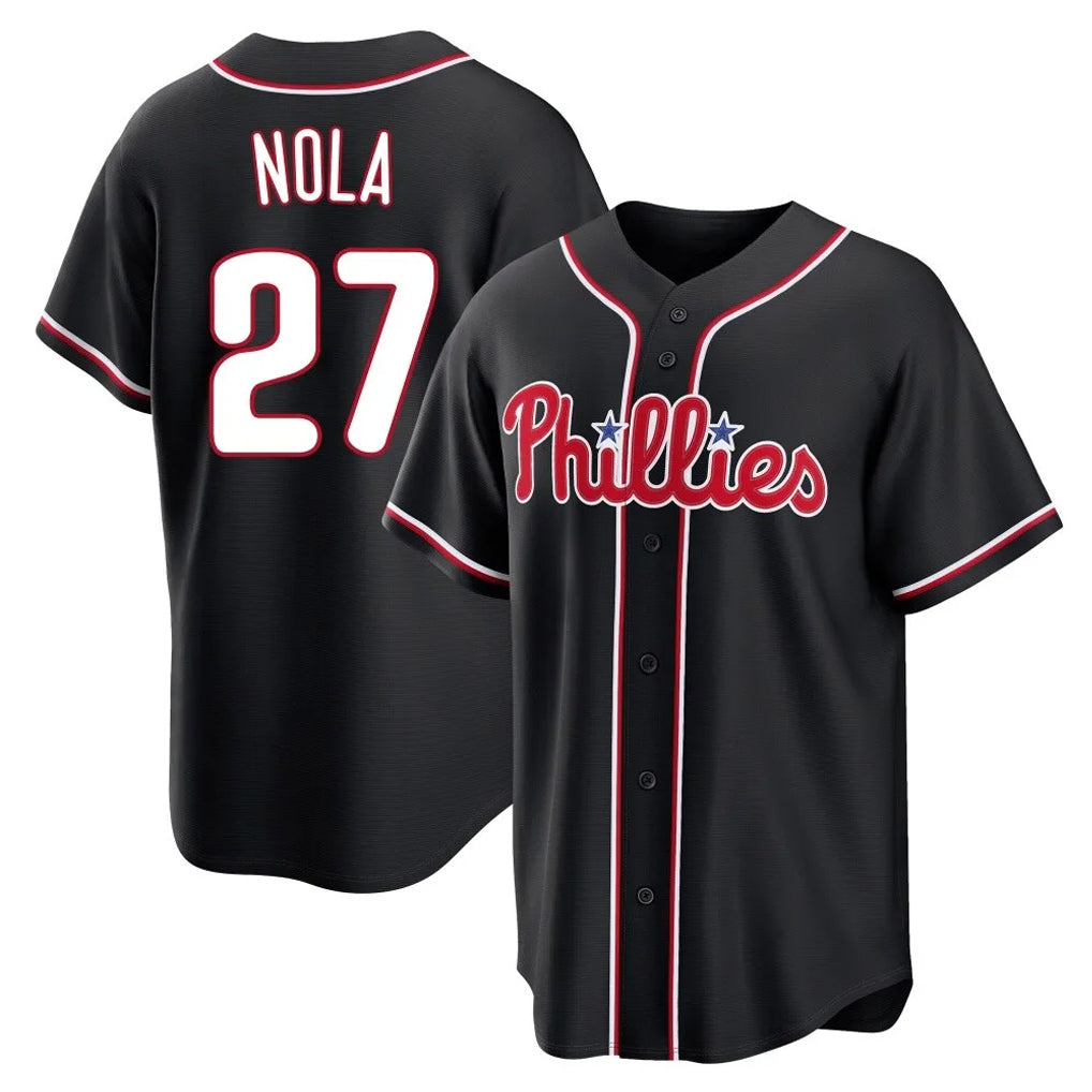Rebec P.Phillies #27 Aaron Nola Player Black Fashion Out Home Game Stitched Jerseys
