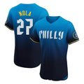 Rebec P.Phillies #27 Aaron Nola Player Blue City Connect Home Limited Elite Stitched Jerseys