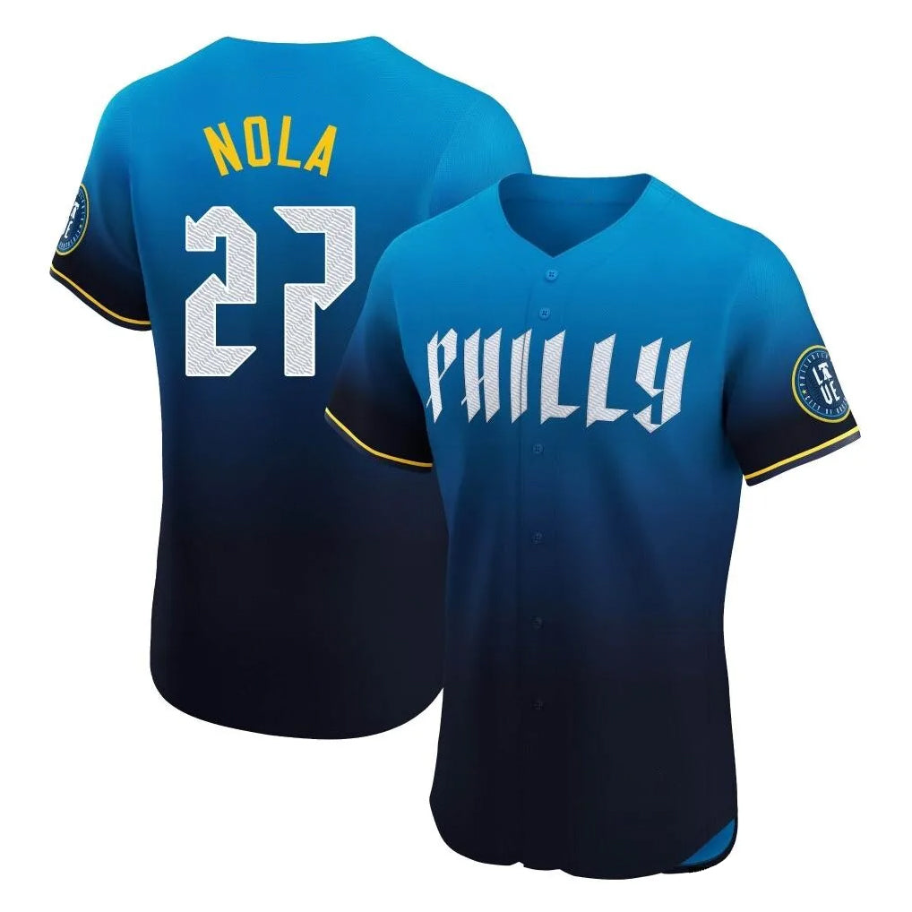 Rebec P.Phillies #27 Aaron Nola Player Blue City Connect Home Limited Elite Stitched Jerseys