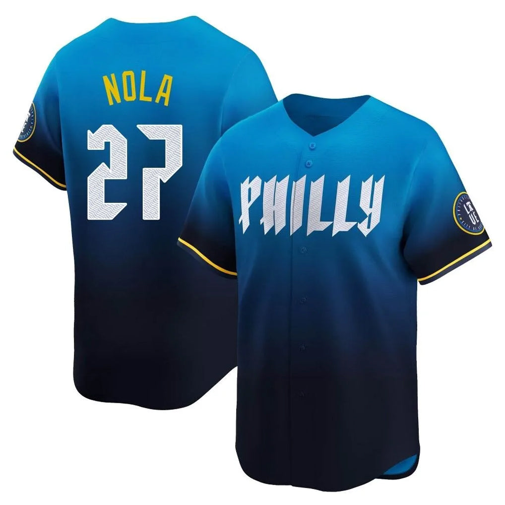 Rebec P.Phillies #27 Aaron Nola Player Blue City Connect Home Limited Stitched Jerseys