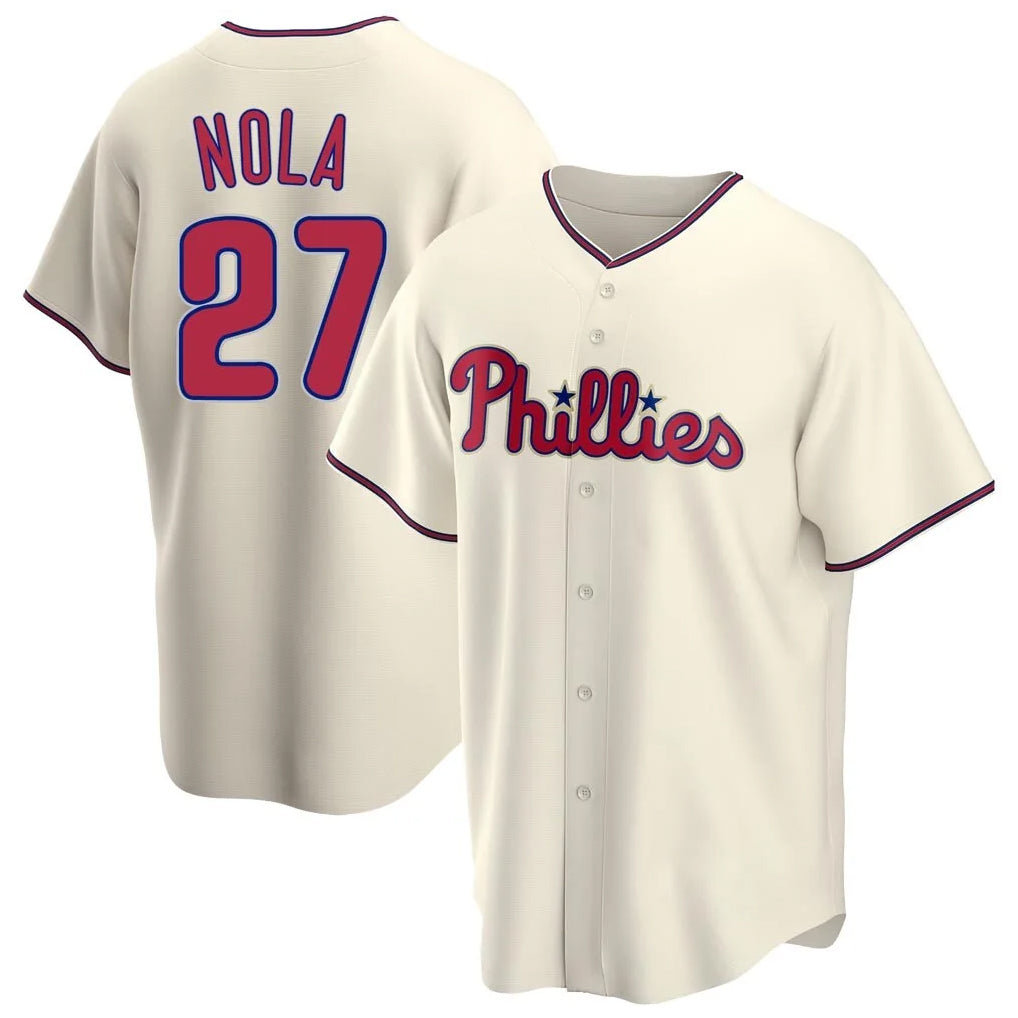 Rebec P.Phillies #27 Aaron Nola Player Cream Home Game Stitched Jerseys