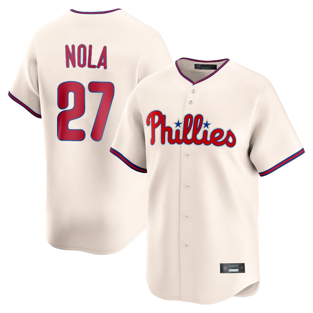Rebec P.Phillies #27 Aaron Nola Player Cream Home Limited Stitched Jerseys