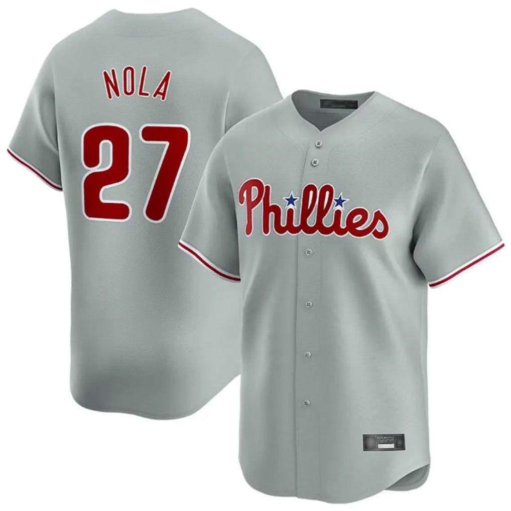 Rebec P.Phillies #27 Aaron Nola Player Gray Home Limited Stitched Jerseys